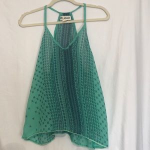Women’s Boho Turquoise with Blue Patterning Tank Top with high/low Hem
